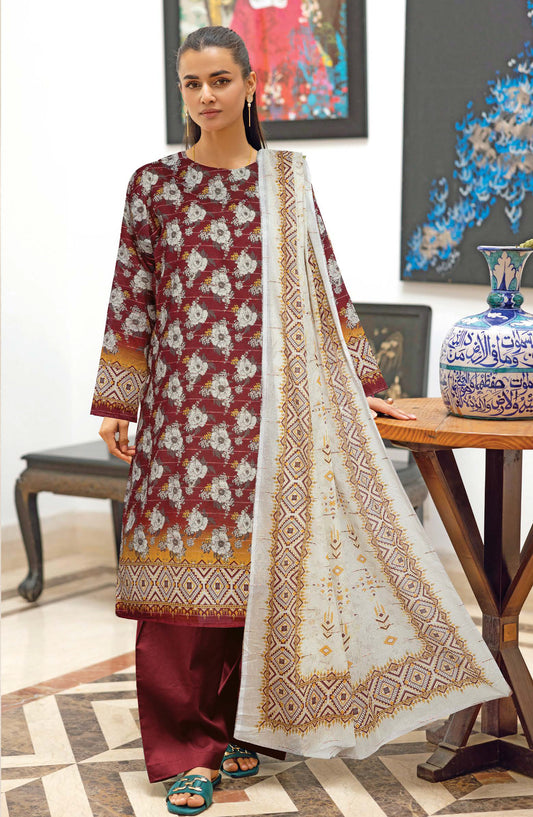 Nazneen by Johra Printed Lawn Unstitched 3 Piece Suit - JH-1216 - JH25NZN - Maroon - Casual Collection