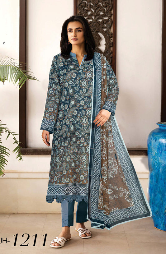 Nazneen by Johra Printed Lawn Unstitched 3 Piece Suit - JH-1211 - JH25NZN - Blue - Casual Collection