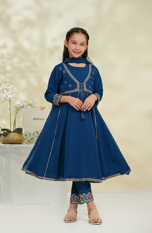 Nea & Mea ki Dosti by Amna Khadija Embroidered Chiffon Stitched 3 Piece Suit - AKNM-02 - AM26NEM - Blue - Summer Collection