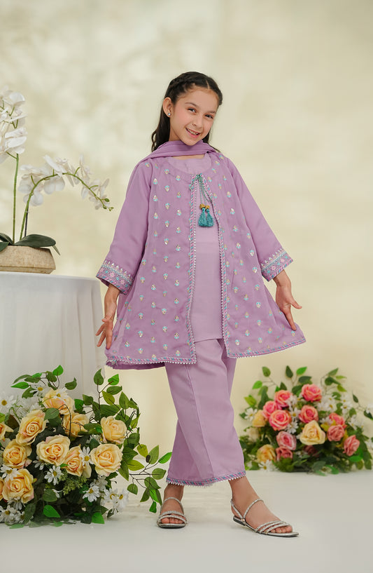 Nea & Mea ki Dosti by Amna Khadija Embroidered Chiffon Stitched 3 Piece Suit - AKNM-03 - AM26NEM - Purple - Summer Collection
