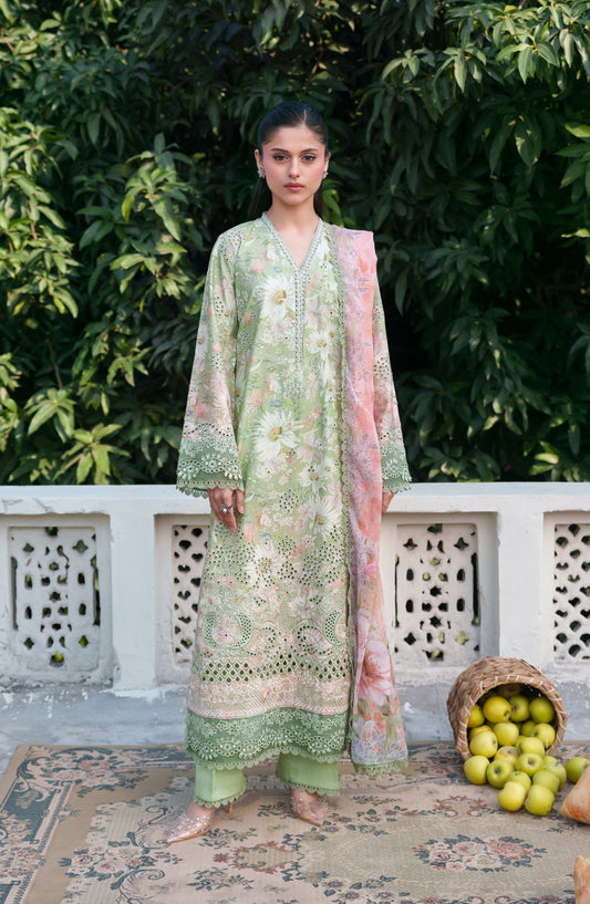 Neeshay Embroidered Lawn Unstitched 3 Piece Suit - VERNA - NSH26SM - Green - Summer Collection
