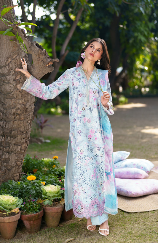 Neeshay Embroidered Lawn Unstitched 3 Piece Suit - FLEURIE - NSH26SM - Blue - Summer Collection