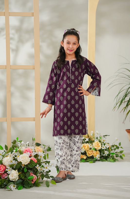 Nelofarr Guriya by Amna Khadija Printed Cotton Stitched 2 Piece Suit - AKNG-01 - AM26AKNG - Purple - Summer Collection