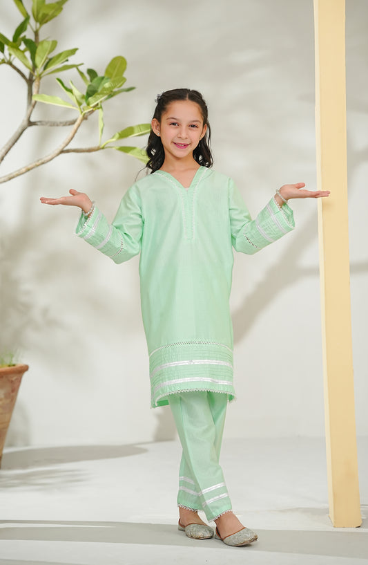 Nelofarr Guriya by Amna Khadija Printed Cotton Stitched 2 Piece Suit - AKNG-03 - AM26AKNG - Green - Summer Collection