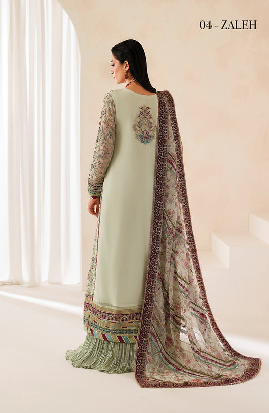 Neorah by Xenia Luxury Embroidered Chiffon Unstitched 3 Piece Suit - 04-ZALEH - XF25NRH - Green - Formals Collection