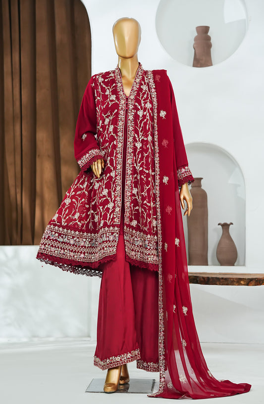 Nisbat by Maria Fabrics Embroidered Chiffon Stitched 3 Piece Suit - Gulaal - MRF26NS - Red - Luxury Collection