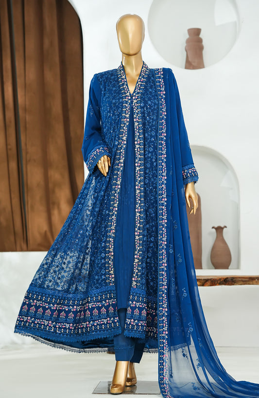 Nisbat by Maria Fabrics Embroidered Chiffon Stitched 3 Piece Suit - Zarmin - MRF26NS - Blue - Luxury Collection