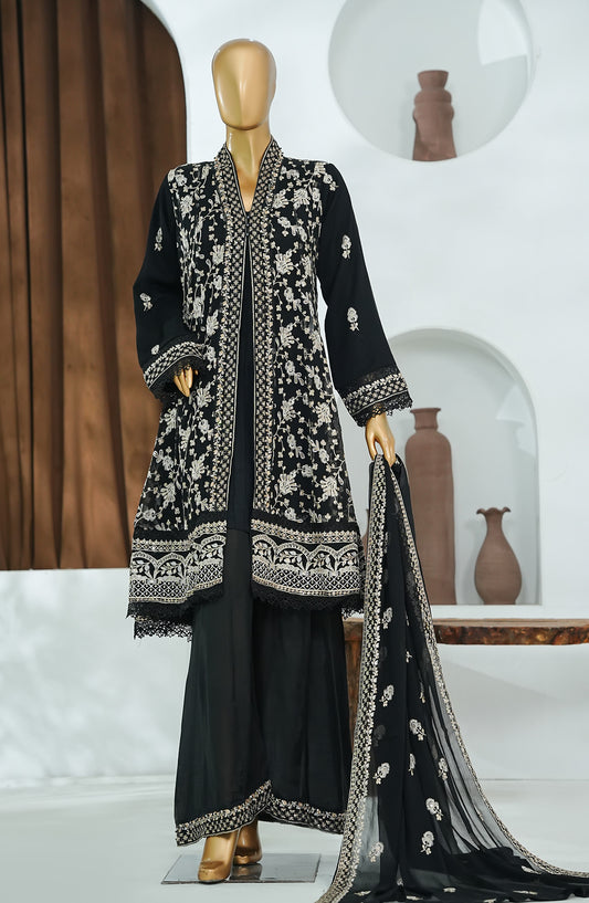 Nisbat by Maria Fabrics Embroidered Chiffon Stitched 3 Piece Suit - Firaag - MRF26NS - Black - Luxury Collection