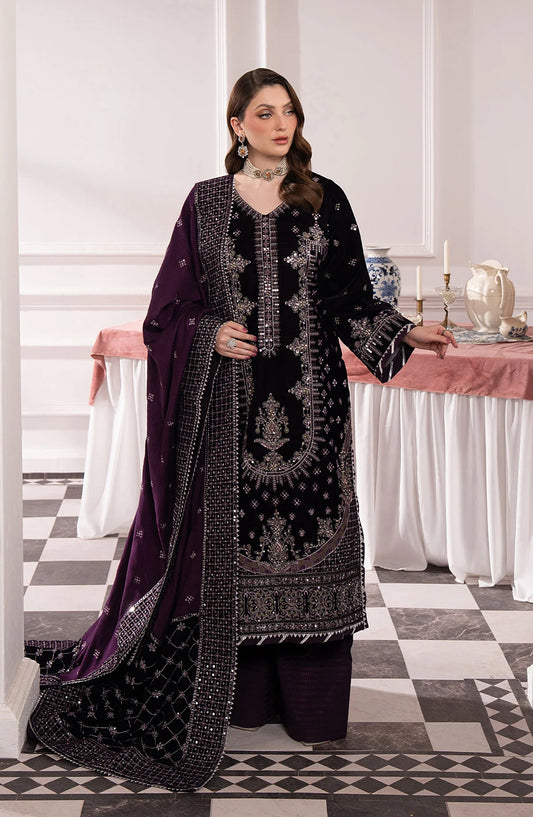 Noirah by Al Karim Embroidered Velvet Unstitched 3 Piece Suit - NV-001 - AK26NOI - Purple - Winter Collection