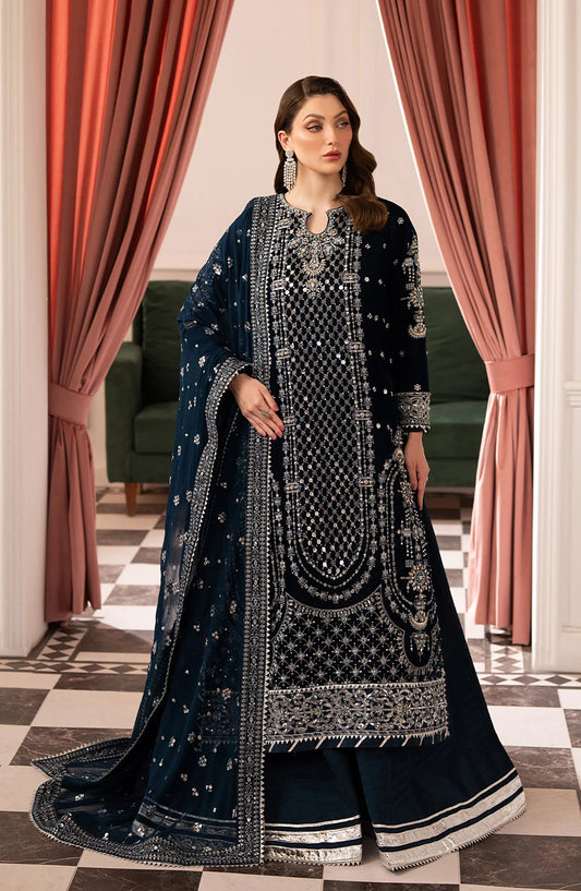 Noirah by Al Karim Embroidered Velvet Unstitched 3 Piece Suit - NV-002 - AK26NOI - Blue - Winter Collection