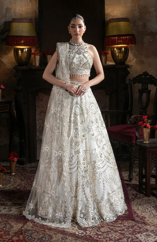 Noor-e-Naaz by Imrozia Luxury Embroidered Net Unstitched 3 Piece Suit - IB-57 JAHANARA - IMP25NRN - Pearl White - Bridal Collection