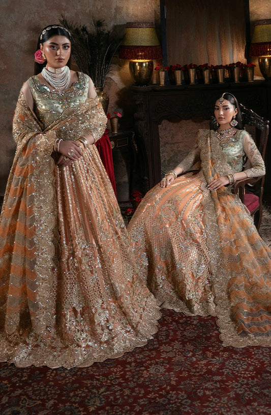 Noor-e-Naaz by Imrozia Luxury Embroidered Net Unstitched 3 Piece Suit - IB-56 SITARAH - IMP25NRN - Orange - Bridal Collection