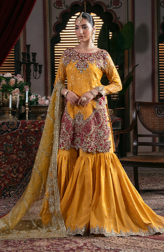 Noor-e-Naaz by Imrozia Luxury Embroidered Net Unstitched 3 Piece Suit - IB-55 ROSHNI - IMP25NRN - Yellow - Bridal Collection