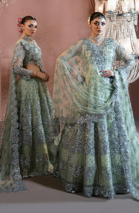 Noor-e-Naaz by Imrozia Luxury Embroidered Net Unstitched 3 Piece Suit - IB-51 MEHKAAM - IMP25NRN - Pista - Bridal Collection