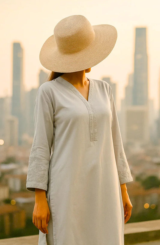 Noor-e-Rang by Ayla Embroidered Lawn Stitched 2 Piece Suit - Raat Ki Roshi - AY25NRG - Charcoal Grey - Summer Collection