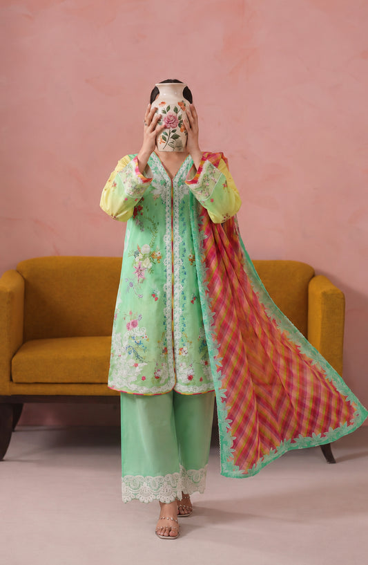 Noora by Amna Khadija Embroidered Cambric Stitched 3 Piece Suit - AKPN-04 - AM26ORA - Green - Summer Collection