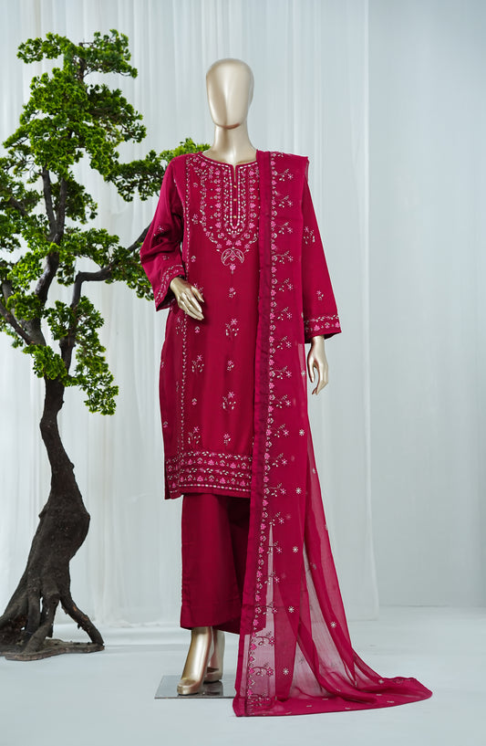 Noor by Amna Khadija Embroidered Self Jacquard Stitched 3 Piece Suit - AKN-01 - AM26NFS - Pink - Festive Collection