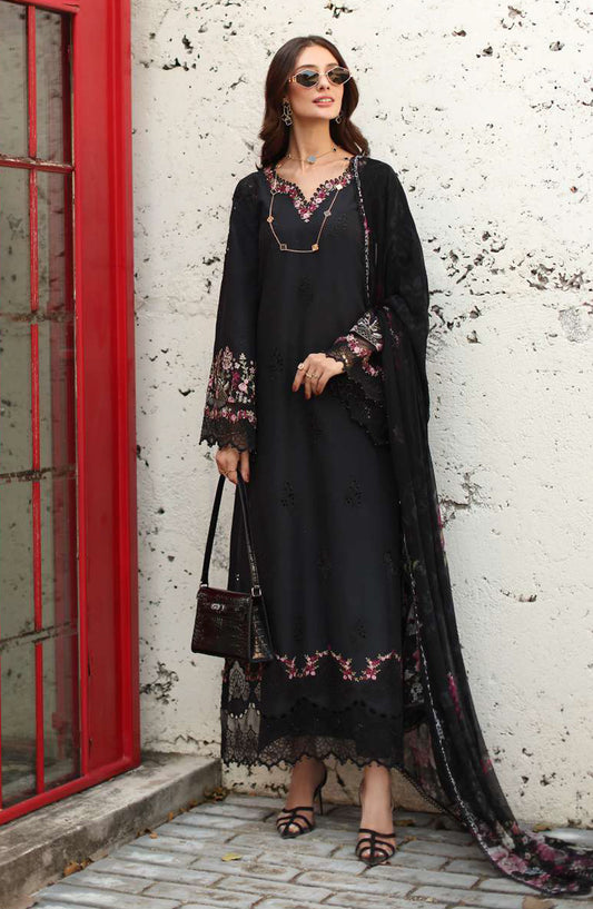 Noor by Saadia Asad Luxe Embroidered Lawn Unstitched 3 Piece Suit - D1B - NSA26CL - Black - Luxury Collection