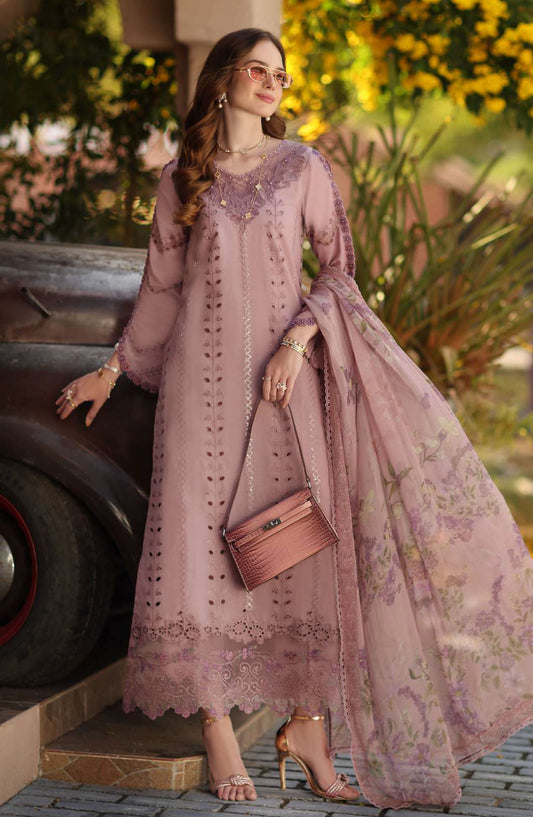 Noor by Saadia Asad Luxe Embroidered Lawn Unstitched 3 Piece Suit - D4B - NSA26CL - Pink - Luxury Collection
