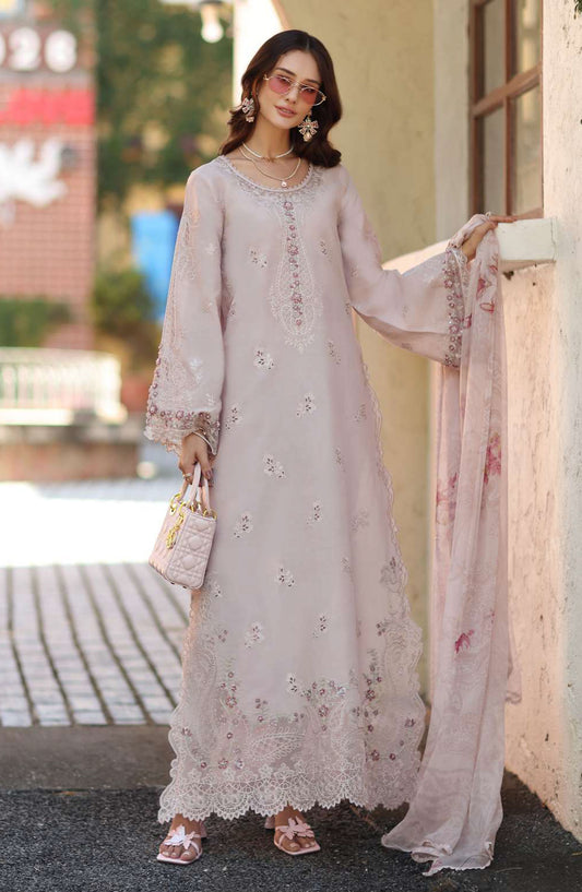 Noor by Saadia Asad Luxe Embroidered Lawn Unstitched 3 Piece Suit - D7A - NSA26CL - Pink - Luxury Collection