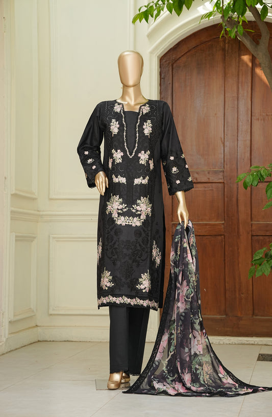 Noor e Sumaika by Amna Khadija Embroidered Lawn Stitched 3 Piece Suit - AKNS-09 - AM26NRSK - Black - Summer Collection