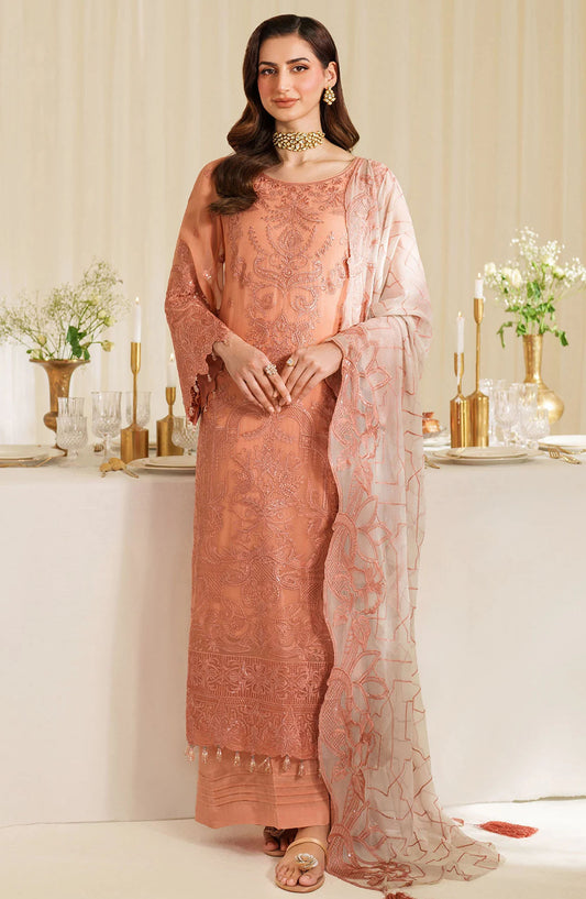 Noore by Imrozia Embroidered Chiffon Unstitched 3 Piece Suit - M-92 EIRS - IMP25NOR - Peach - Festive Collection