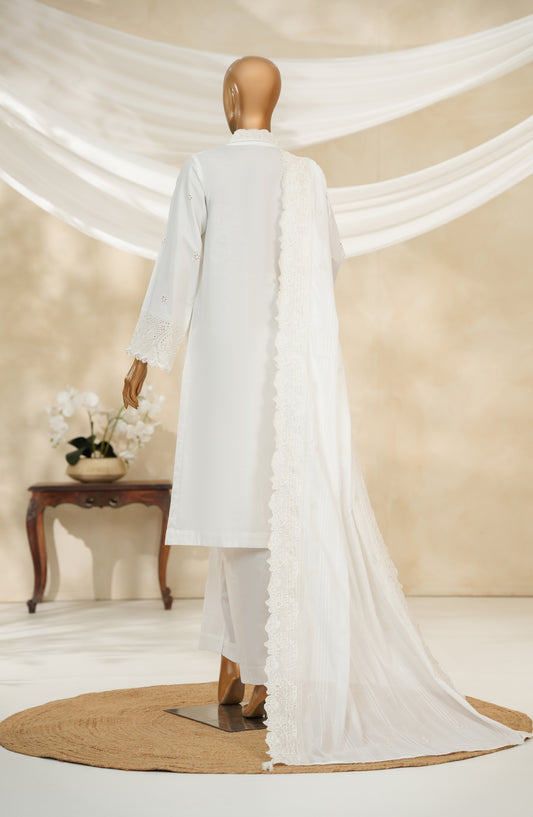 Nur Mahal by Amna Khadija Embroidered Cotton Stitched 3 Piece Suit - NM-02 - AM25NUMH - White - Summer Collection