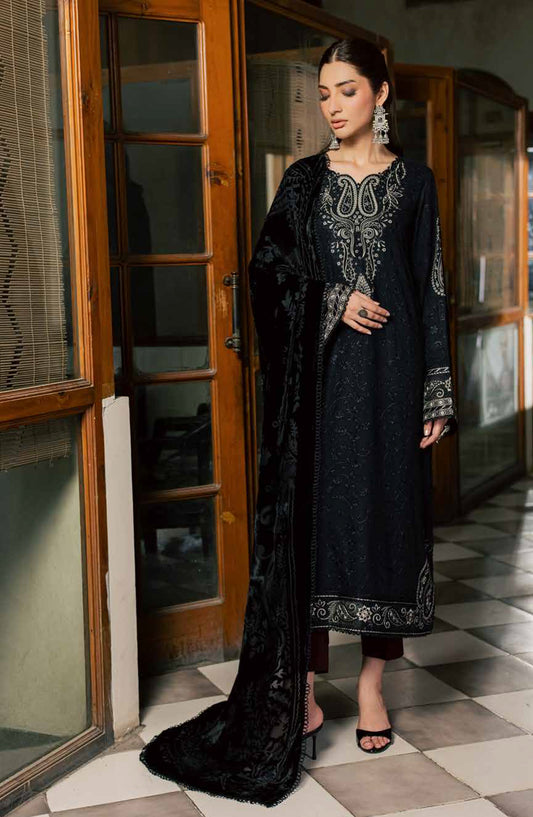 Nureh Exclusive Embroidered Leather Peach Unstitched 3 Piece Suit - NE-287 - NL26XL - Black - Winter Collection