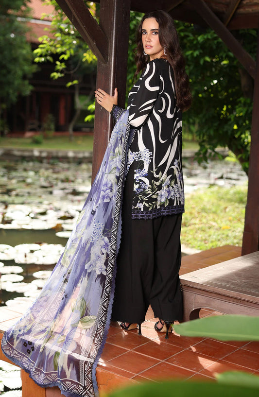 Nureh Daily Delights Embroidered Viscose Slub Unstitched 3 Piece Suit - DD-24 - NL25DD - Black - Daily Wear Collection