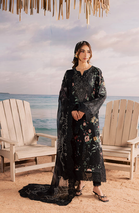 Nureh Gardenia Embroidered Lawn Unstitched 3 Piece Suit - NSG-224 - NL26DE - Black - Summer Collection