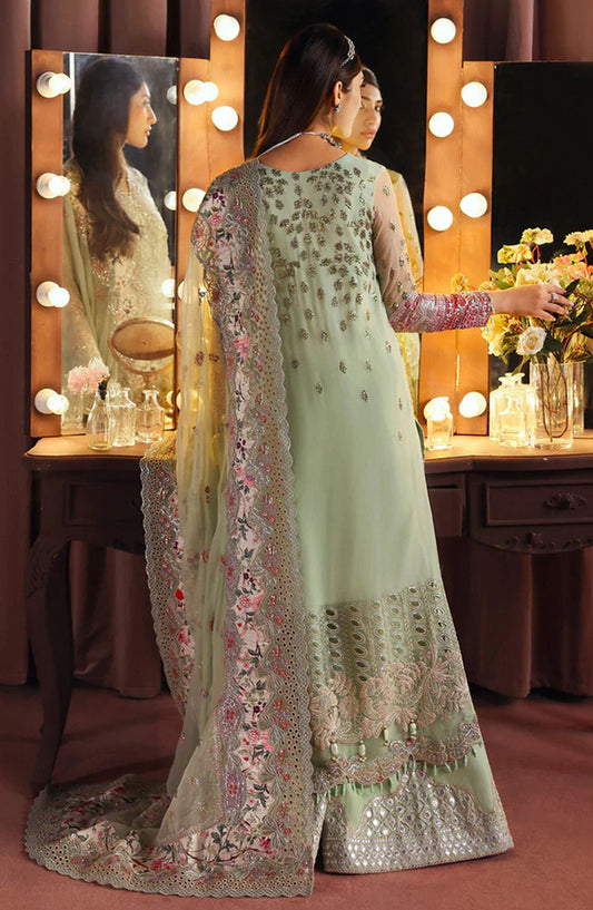 Nureh Jhoomro Luxury Embroidered Chiffon Unstitched 3 Piece Suit - NL-86 Insia - NU25JHM - Green - Formals Collection