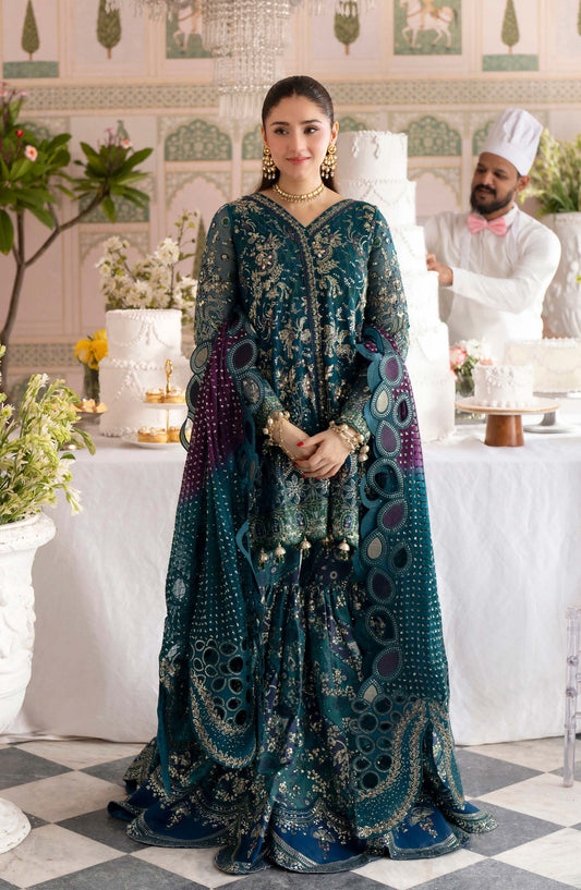 Nureh Jhoomro Embroidered Chiffon Unstitched 3 Piece Suit - NL-94 - NL26JHO - Green - Festive Collection