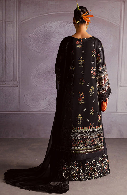 Nureh The Silk Embroidered Unstitched 3 Piece Silk Suit - S-31 - NU25SLK - Black - Luxury Collection
