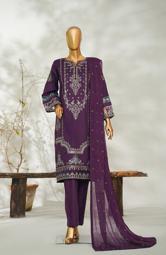 Nurezah The Rich Jewel Tones by Amna Khadija Embroidered Cotton Stitched 3 Piece Suit - NRJT-04 - AM26NRJT - Purple - Mid Summer Collection