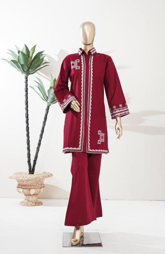 Nurezah by Amna Khadija Embroidered Cotton Stitched 2 Piece Suit - AKN-02 - AM26NRZH - Red - Summer Collection