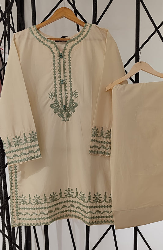 Nush Aira by Amna Khadija Embroidered Cotton Stitched 2 Piece Co-ord Set - AKTW-06 - AM26TWN - Fawn - Summer Collection