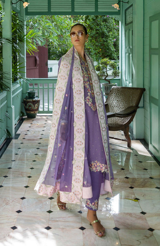 Nuvera by Mushq Embroidered Raw Silk Unstitched 3 Piece Suit - Elaris - MQ25NV - Purple - Luxury Collection