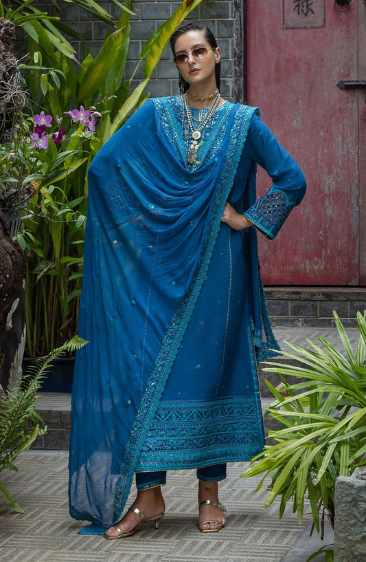 Nuvera by Mushq Embroidered Raw Silk Unstitched 3 Piece Suit - Marisette - MQ25NV - Zinc - Luxury Collection