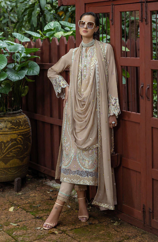 Nuvera by Mushq Embroidered Raw Silk Unstitched 3 Piece Suit - Ardena - MQ25NV - Beige - Luxury Collection
