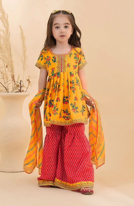 Poly Lawn Digital Printed 3 Pc Suit OCH26ES INDP-56 Yellow