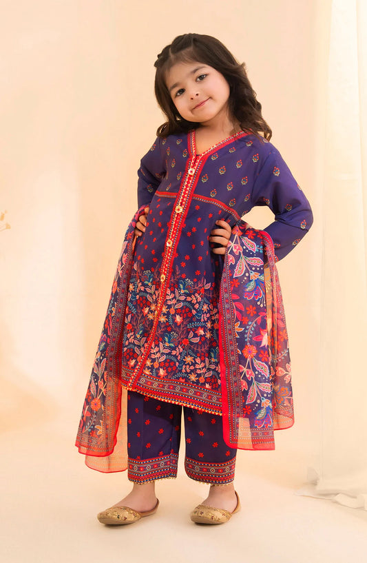 Poly Lawn Digital Printed 3 Pc Suit OCH26ES INDP-52 Blue