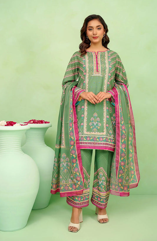 Poly Lawn Digital Printed 3 Pc Suit OCH26FR SDPF-10-S Green