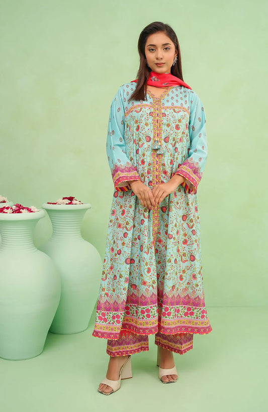 Poly Lawn Digital Printed 3 Pc Suit OCH26FR SDPF-04-S Blue