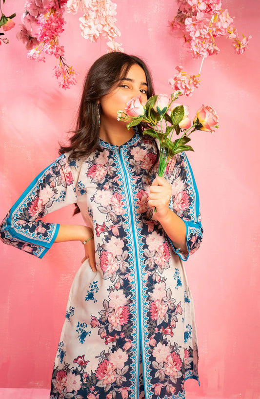 Swiss Lawn Digital Printed 2 Pc Suit - COR-157 - OCH25GCR - White - Casual Girls Collection