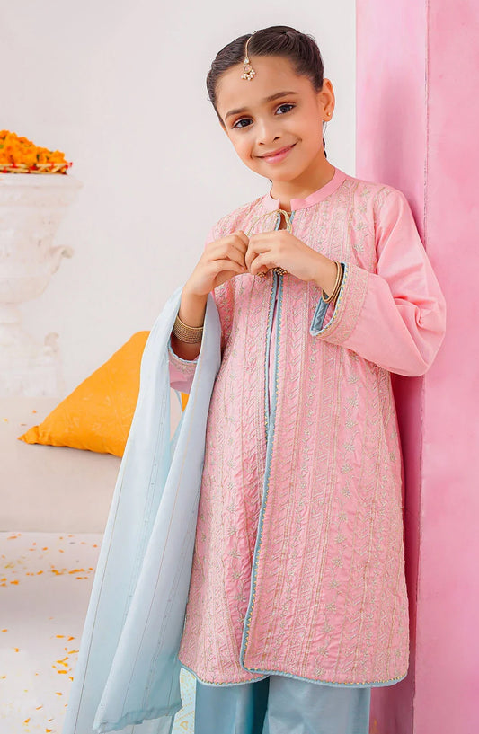 Ochre Embroidered Cotton Silk Stitched 3 Piece Suit - INSHD-14 - OCH25VEL - Pink - Girls Festive Collection