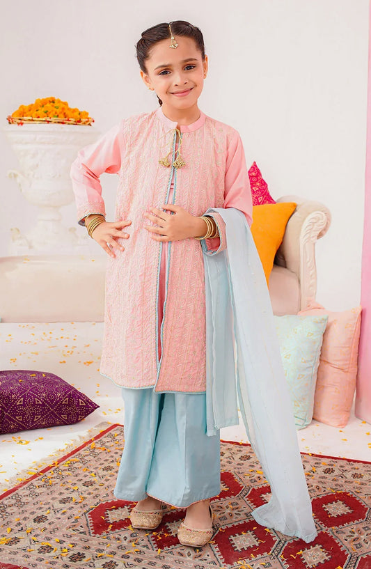 Ochre Embroidered Cotton Silk Stitched 3 Piece Suit - INSHD-14 - OCH25VEL - Pink - Girls Festive Collection
