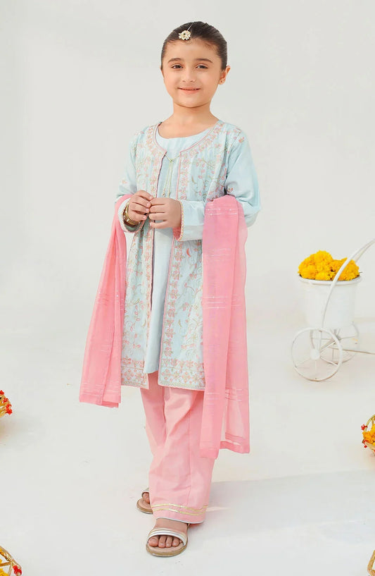 Ochre Embroidered Cotton Silk Stitched 3 Piece Suit - INMHD-12 - OCH25VEL - Ice Blue - Girls Festive Collection