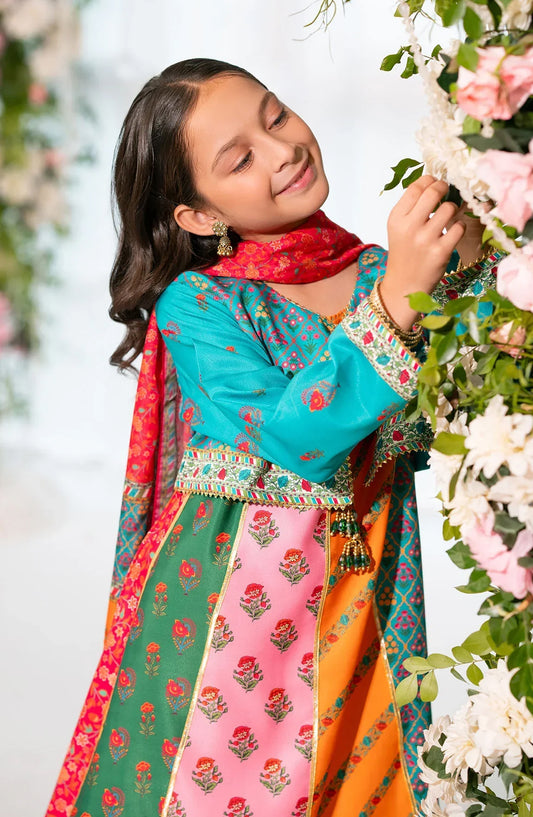 Ochre Digital Printed Herringbone Stitched 3 Piece Suit - CORF-38 - OCH25VEL - Multi - Girls Festive Collection