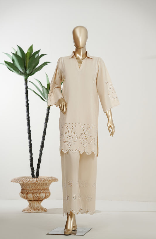 Omara by Amna Khadija Chikankari Lawn Stitched 2 Piece Suit - OPSOS-04 - AMOPSOS - Fawn - Summer Collection