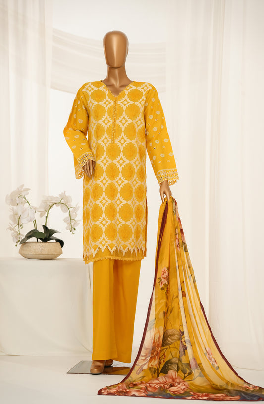 Onaya by Amna Khadija Embroidered Cotton Stitched 3 Piece Suit - Design-05 - AM25ONYA - Mustard - Luxury Collection
